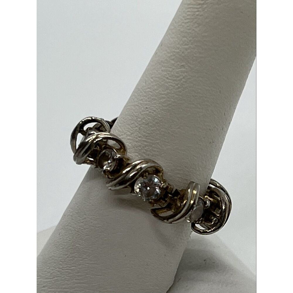925 Sterling Silver Twisted Wire & CZ Ring Size 8.5